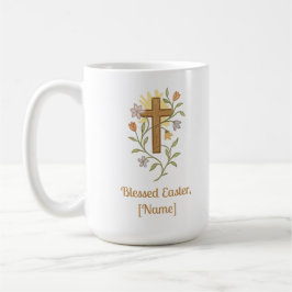 Easter Cross with Flowers, Faith Mug, Customizable コーヒーマグカップ