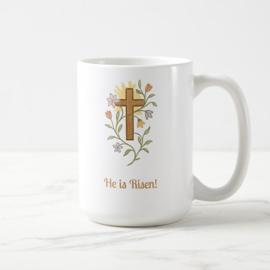 Easter Cross with Flowers, Faith Mug, Customizable コーヒーマグカップ (右)