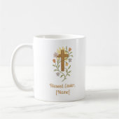 Easter Cross with Flowers, Faith Mug, Customizable コーヒーマグカップ (左)
