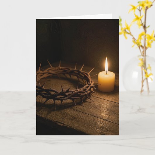 Easter Crown of Thorns Illuminated By a Candle カード (黄色い花)