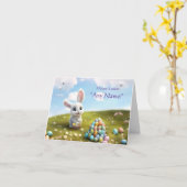 Easter Custom Name Cute Easter Bunny  カード (黄色い花)