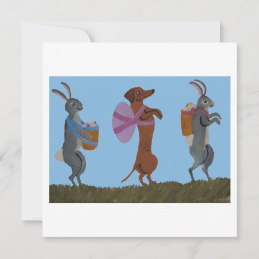  Easter Dachshund and bunnies marching シーズンカード (正面)