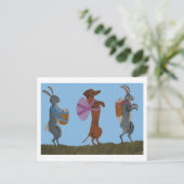  Easter Dachshund and bunnies marching ポストカード (スタンド正面)