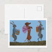  Easter Dachshund and bunnies marching ポストカード (正面/裏面)