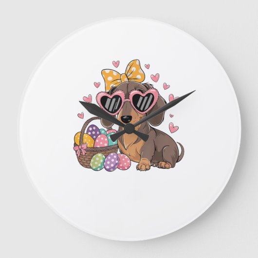 Easter Dachshunds Cute Dachshund T-Shirt ラージ壁時計 (正面)