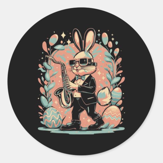 Easter Day Bunny Jazz Saxophone  ラウンドシール (正面)