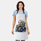 Easter Day Bunny Monster Truck Eggs Cool Rabbit T- エプロン (着用した状態)