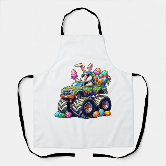 Easter Day Bunny Monster Truck Eggs Cool Rabbit T- エプロン (正面)