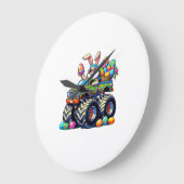 Easter Day Bunny Monster Truck Eggs Cool Rabbit T- ラージ壁時計 (傾斜)
