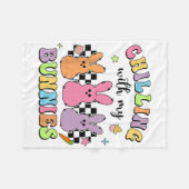 Easter Day Chilling With My Bunnies Egg Hunt Easte フリースブランケット (正面(横))