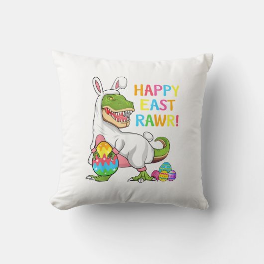 Easter Day Dinosaur Funny Happy Eastrawr T Rex Eas クッション (正面)