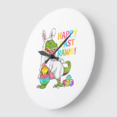 Easter Day Dinosaur Funny Happy Eastrawr T Rex Eas ラージ壁時計 (傾斜)