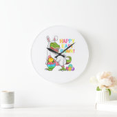 Easter Day Dinosaur Funny Happy Eastrawr T Rex Eas ラージ壁時計 (ホーム)