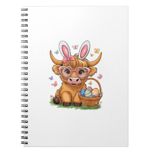 Easter Day Highland Cow Cute Easter Bunny Farmer W ノートブック (正面)