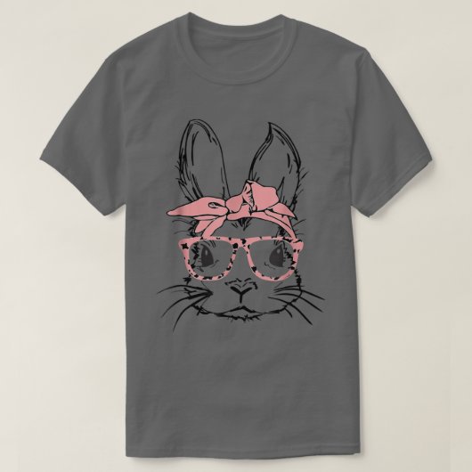 Easter Day Leopard Bunny Glasses Eggs Cute Rabbit Tシャツ (デザイン正面)