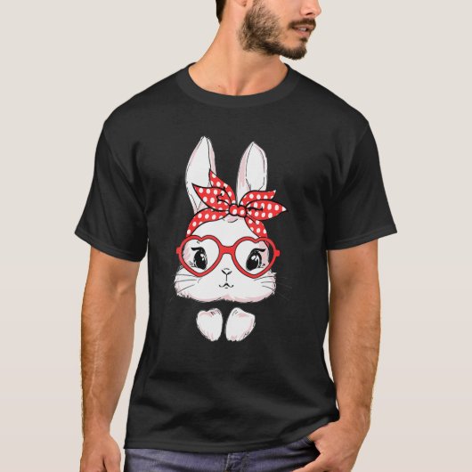 Easter Day Leopard Bunny Glasses Eggs Cute Rabbit Tシャツ (正面)