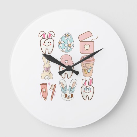 Easter Dental Assistant Tooth Bunny Dentist T-Shir ラージ壁時計 (正面)
