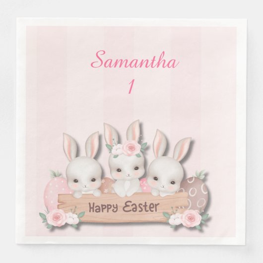 Easter Dinner Napkins - Kawaii Bunnies & Roses (正面)