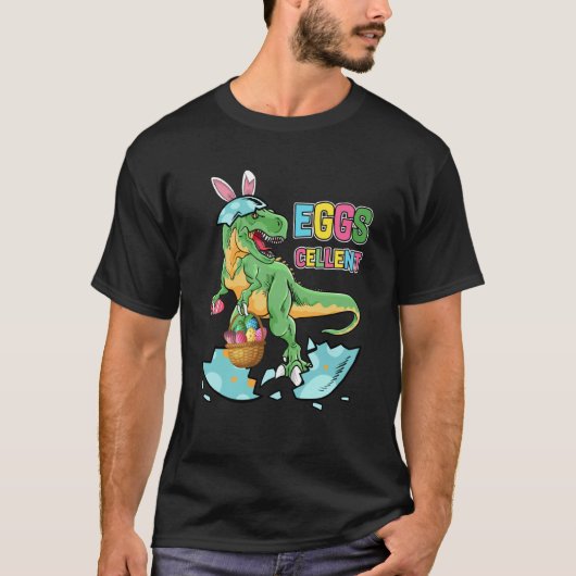 Easter Dinosaur Bunny rex Boys Girls Kids Eggs Cel Tシャツ (正面)