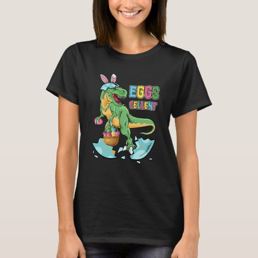Easter Dinosaur Bunny rex Boys Girls Kids Eggs Cel Tシャツ (正面)