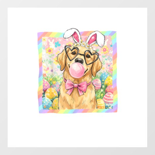 Easter Dog Bunny Ear Funny Golden Retriever Easter ウィンドウサイン (シート)