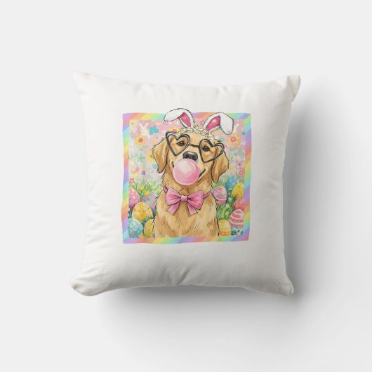 Easter Dog Bunny Ear Funny Golden Retriever Easter クッション (正面)
