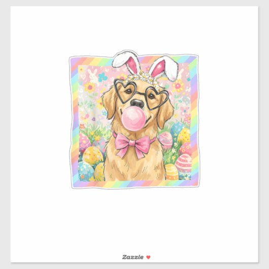 Easter Dog Bunny Ear Funny Golden Retriever Easter シール (シート)