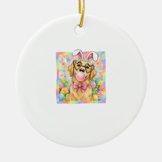 Easter Dog Bunny Ear Funny Golden Retriever Easter セラミックオーナメント (正面)