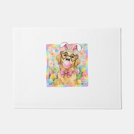 Easter Dog Bunny Ear Funny Golden Retriever Easter ドアマット (正面)