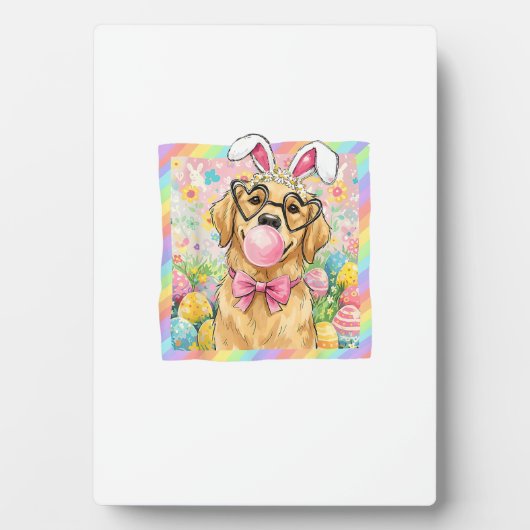 Easter Dog Bunny Ear Funny Golden Retriever Easter フォトプラーク (正面)