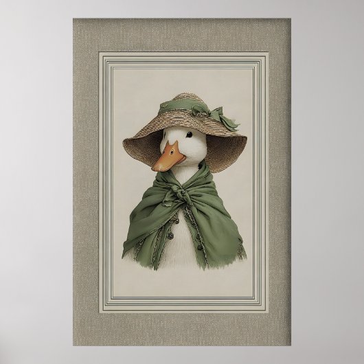 Easter Duck Portrait Art Print, Spring Sage Green ポスター (正面)