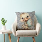 Easter Duckling Gray Damask Pattern Throw Pillow クッション (椅子)