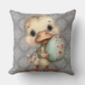 Easter Duckling Gray Damask Pattern Throw Pillow クッション (正面)