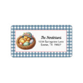 Easter Duckling with Eggs on Blue Gingham Plaid ラベル (正面)