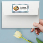 Easter Duckling with Eggs on Blue Gingham Plaid ラベル