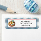 Easter Duckling with Eggs on Blue Gingham Plaid ラベル