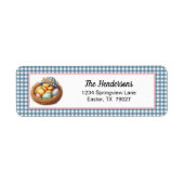 Easter Duckling with Eggs on Blue Gingham Plaid ラベル (正面)