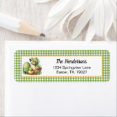 Easter Ducks Easter Egg & Flowers on Green Gingham ラベル (インサイチュ)