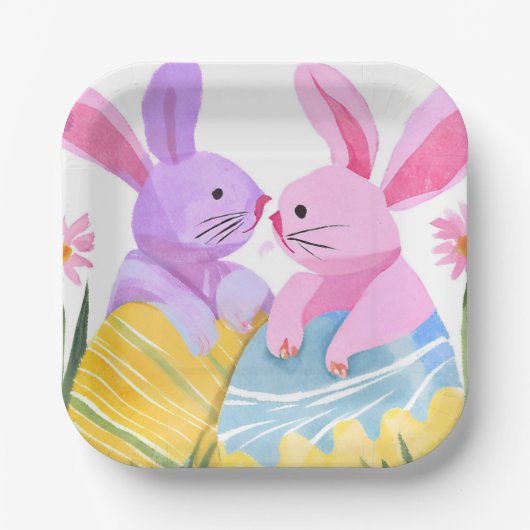Easter Egg Bunnies | Pastel Watercolor ペーパープレート (正面)