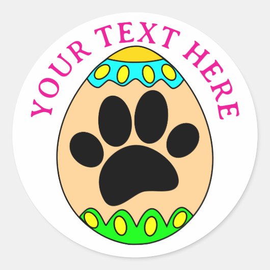 Easter Egg Dog Paw Print Custom Text ラウンドシール (正面)