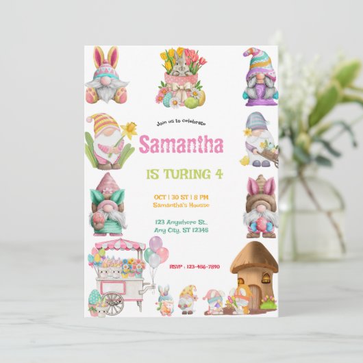 Easter Egg Gnomes Birthday girls  招待状 (スタンド正面)