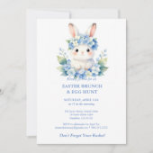 Easter Egg Hunt Cute Bunny Watercolor Hydrangea 招待状 (正面)