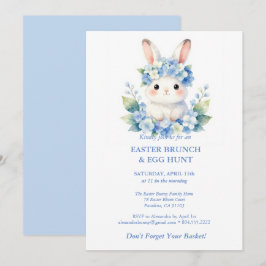 Easter Egg Hunt Cute Bunny Watercolor Hydrangea 招待状