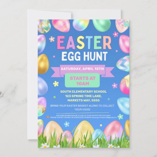 Easter Egg Hunt Fundraiser Flyer Editable Template 招待状 (正面)