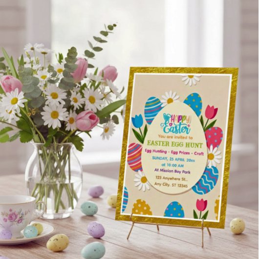 Easter Egg Hunt | Gold Frame Floral Holiday ポストカード