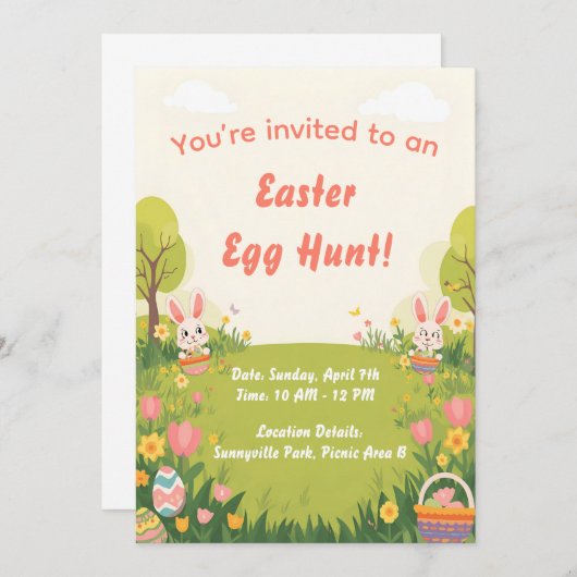 Easter Egg Hunt Invitation – Cute Spring invite 招待状 (正面/裏面)