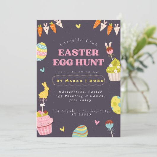 Easter Egg Hunt Invitation, Easter Bunny Invit 招待状 (スタンド正面)