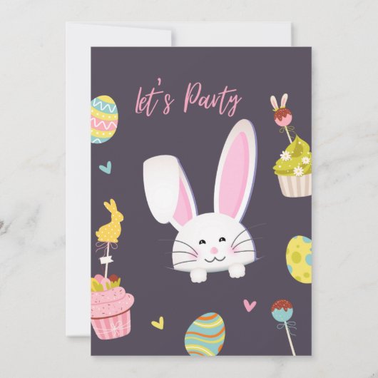 Easter Egg Hunt Invitation, Easter Bunny Invit 招待状 (裏面)