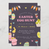 Easter Egg Hunt Invitation, Easter Bunny Invit 招待状 (正面/裏面)