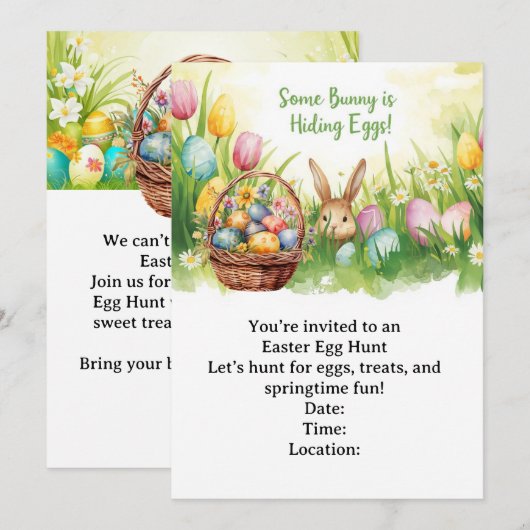 Easter Egg Hunt Invitation – Spring Easter Party 招待状 (正面/裏面)